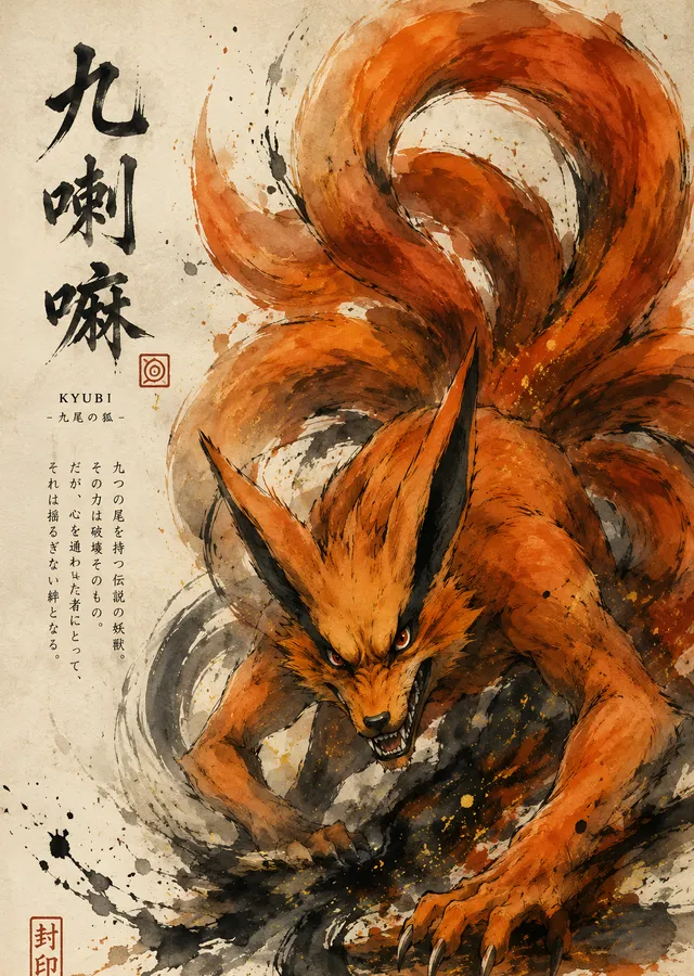 Kurama - Dokuz Kuyruklu Mürekkep metal tablo