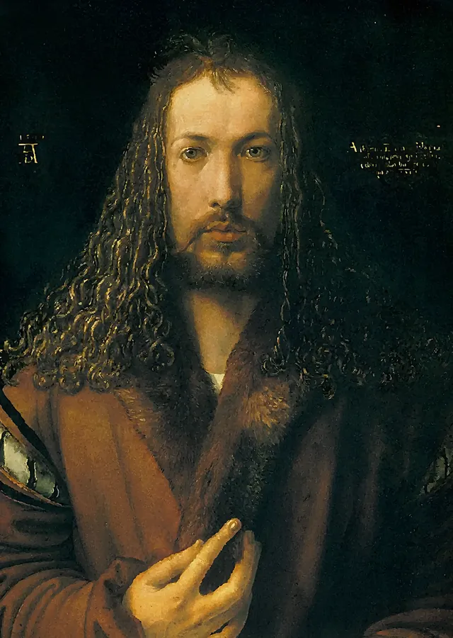 Kürk Yakalı Otoportre - Albrecht Dürer metal tablo