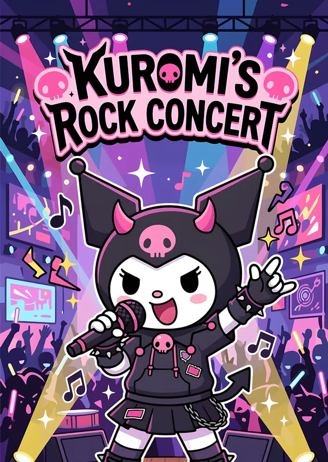 Kuromi: Rock Konserinde Mikrofonla metal tablo