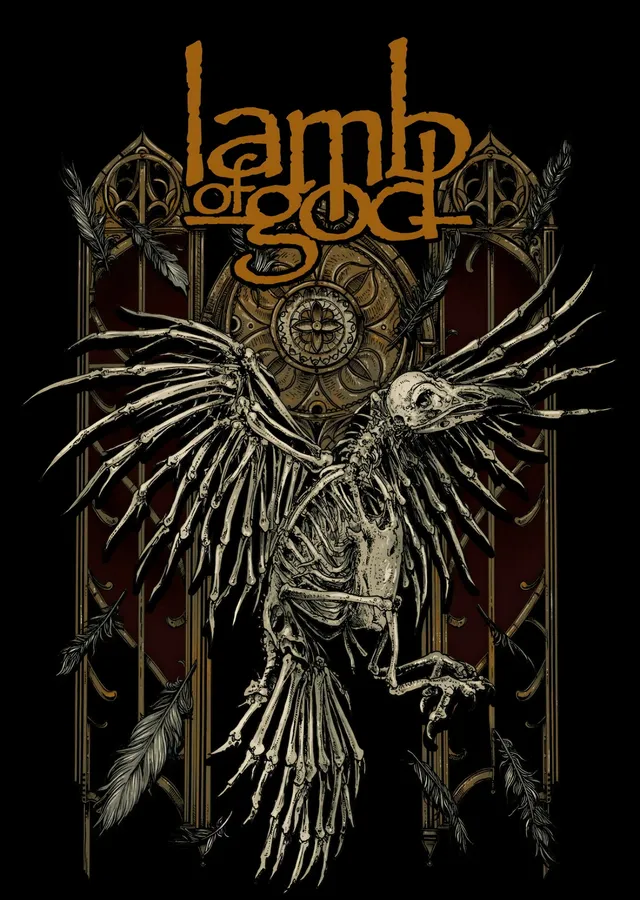 Lamb of God: Altın Çerçevede Kuş İskeleti metal tablo