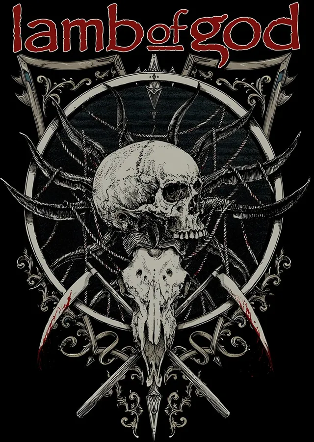Lamb of God: Pentagramda Boynuzlu Kafatası metal tablo
