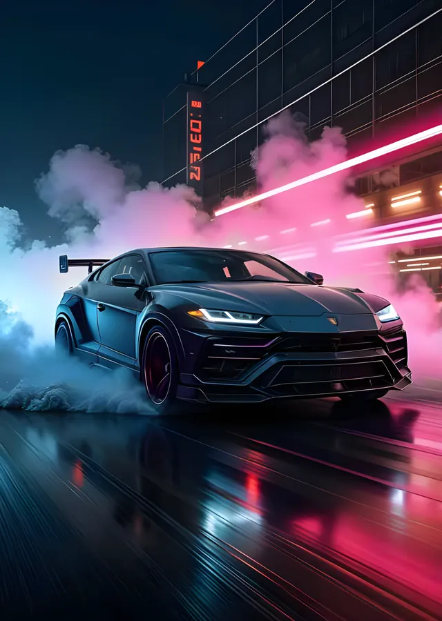 Lamborghini Urus - Neon Işıkta Sürüş metal tablo
