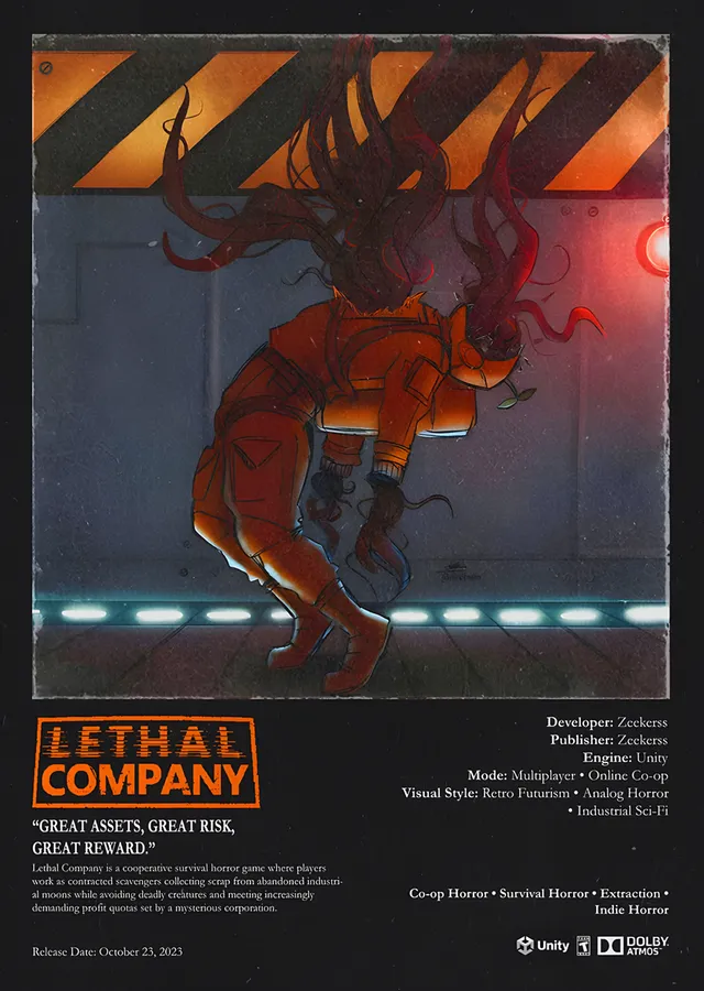 Lethal Company: Turuncu Tulumlu Yaratık metal tablo