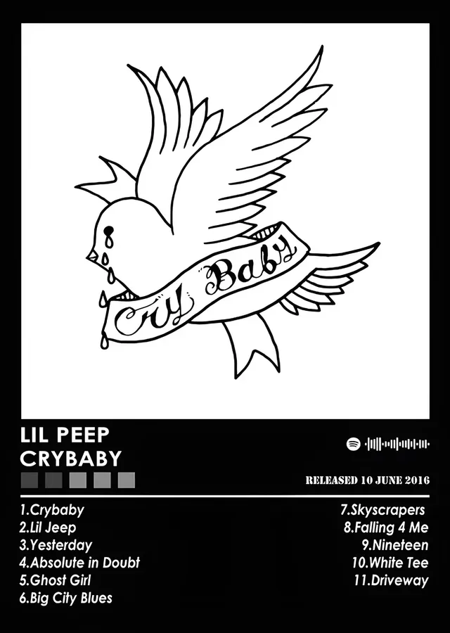 Lil Peep - Crybaby Şarkı Listesi metal tablo