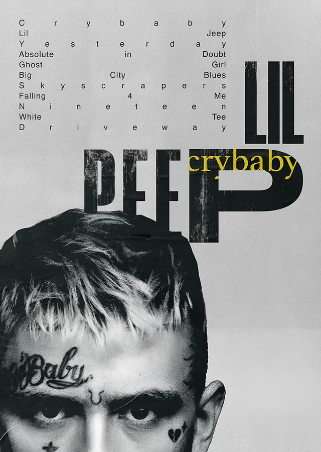 Lil Peep - Crybaby Tipografi metal tablo