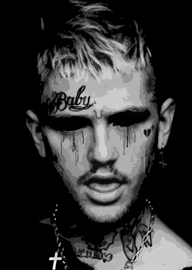 Lil Peep: Gri Tonlarda Portre metal tablo