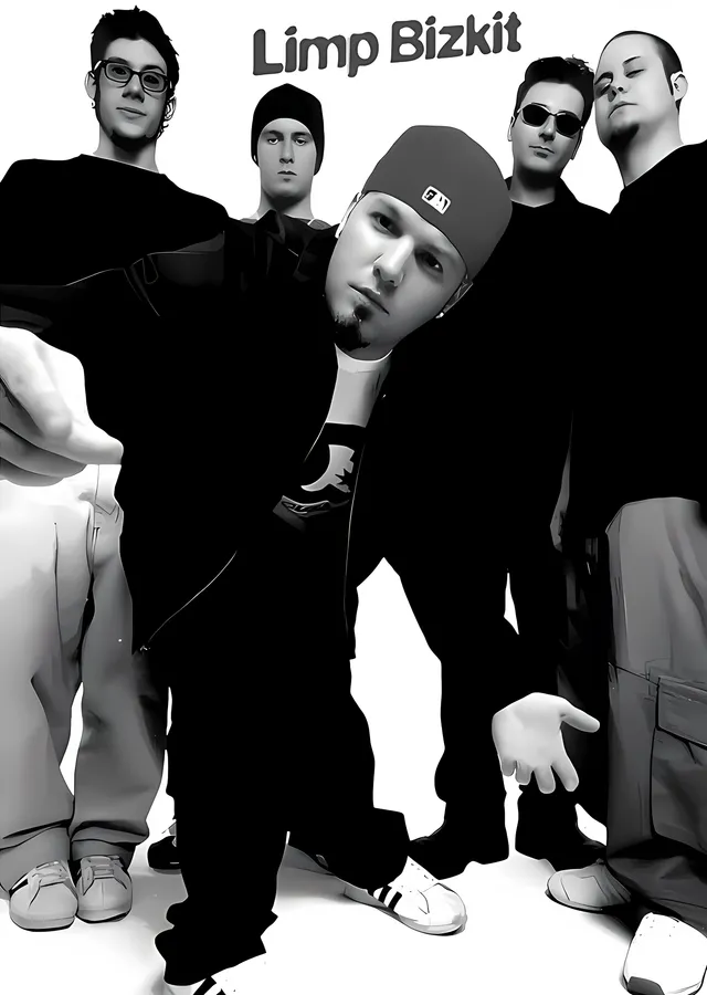 Limp Bizkit: Beyaz Zeminde Kadro metal tablo