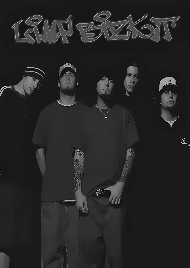 Limp Bizkit: Siyah Beyaz Grup Karesi metal tablo