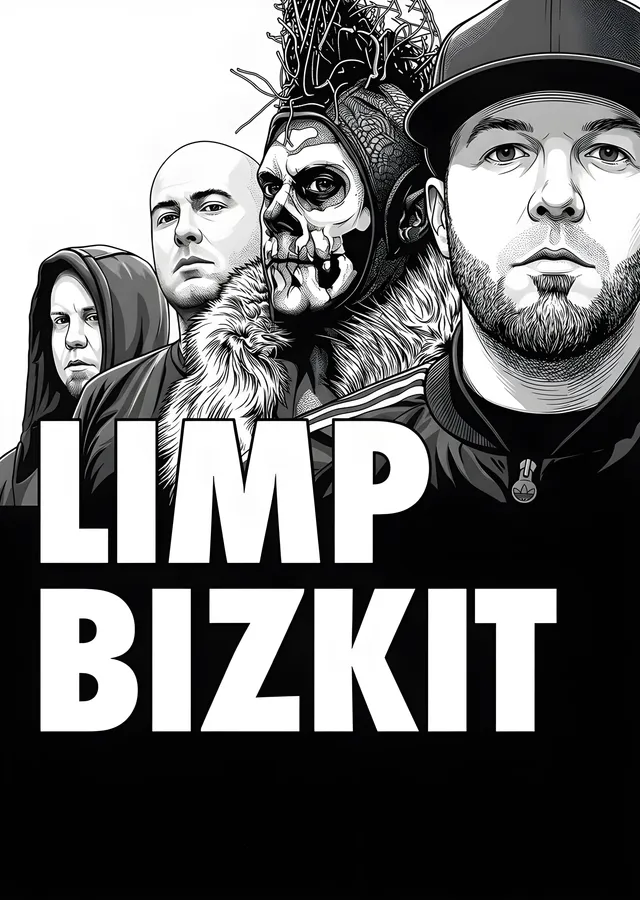 Limp Bizkit: Siyah Zeminde Kadro metal tablo