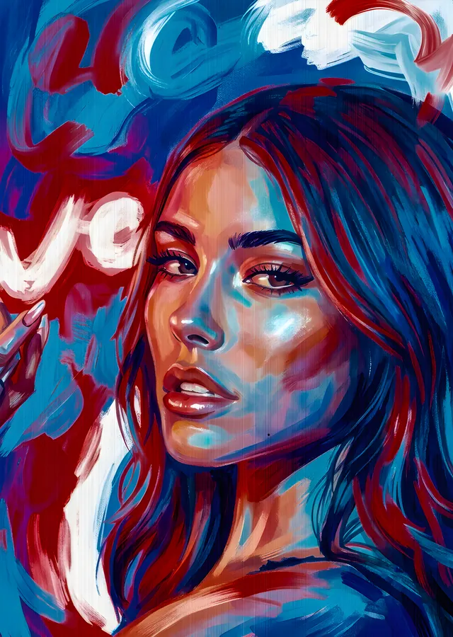 Madison Beer: Kırmızı Mavi Fırça Portresi metal tablo