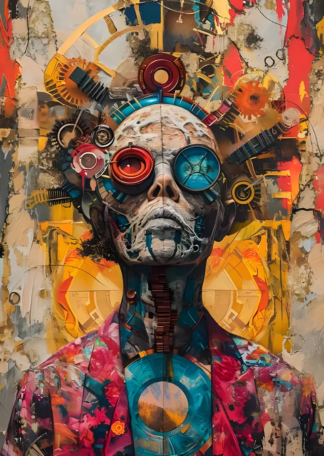 Dişli Kafalı Adam - Steampunk Sokak Kolajı metal tablo