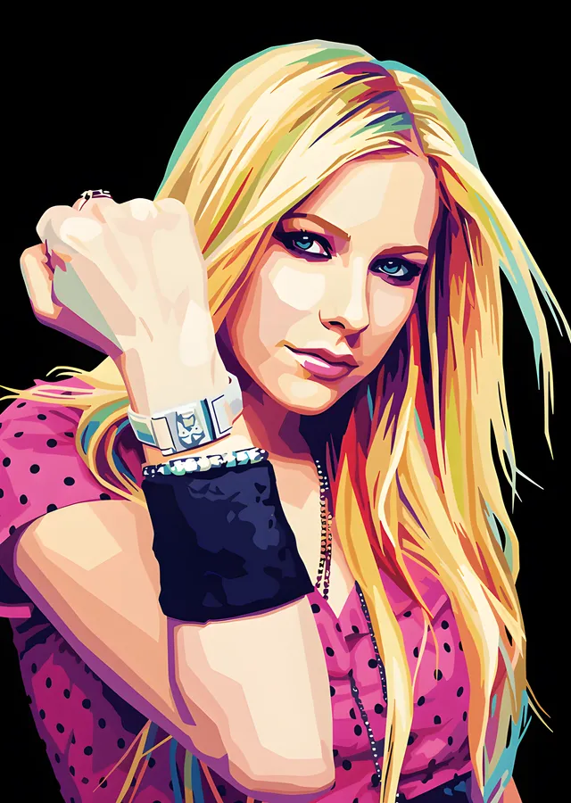 Avril Lavigne - Pembe Zeminde Pop Art Portre metal tablo