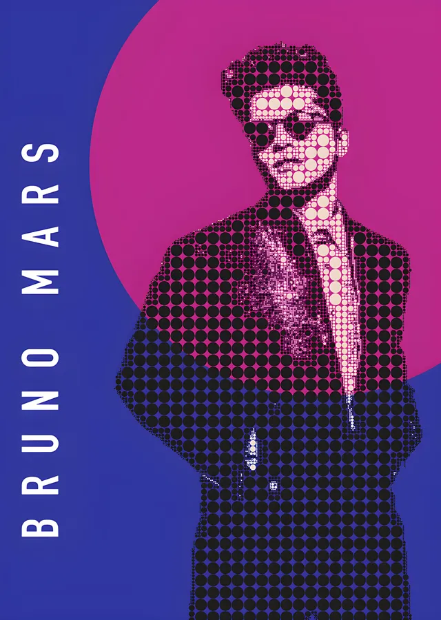 Bruno Mars - Mor Halftone Portre metal tablo