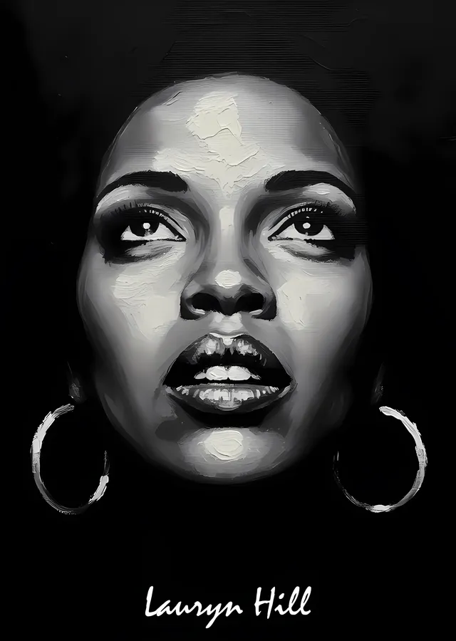 Lauryn Hill - Siyah Beyaz Yakın Portre metal tablo