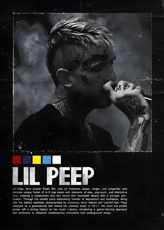 Lil Peep - Siyah Beyaz Künye Portre metal tablo