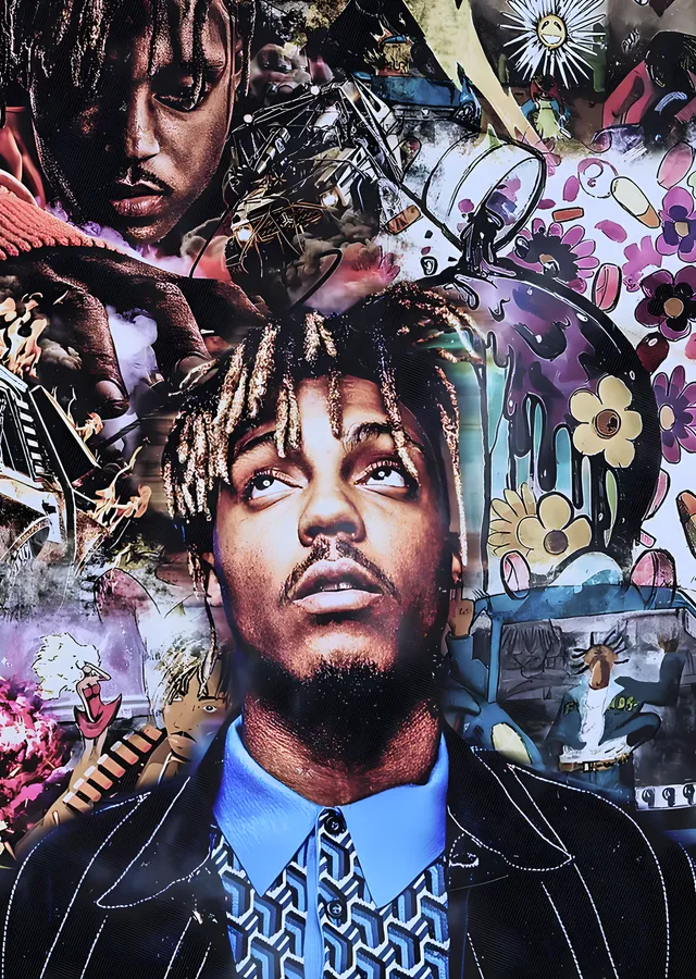 Juice WRLD - Çiçekli Kolaj Portre metal tablo