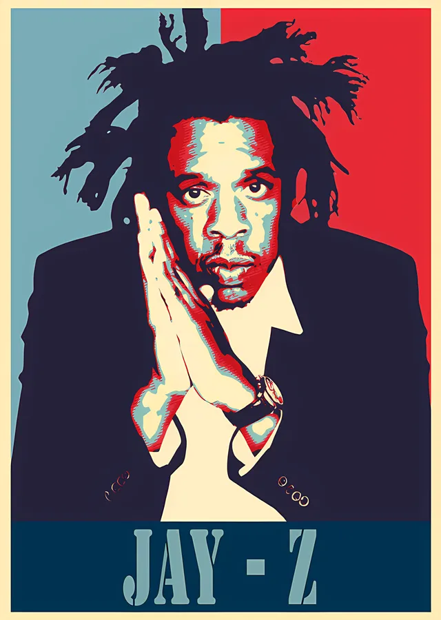 Jay-Z - Kırmızı Mavi Poster Portre metal tablo