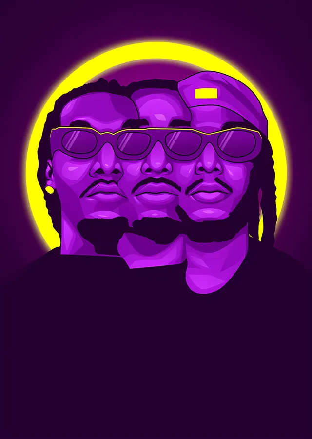 Migos - Mor Üçlü Kafa Amblemi metal tablo
