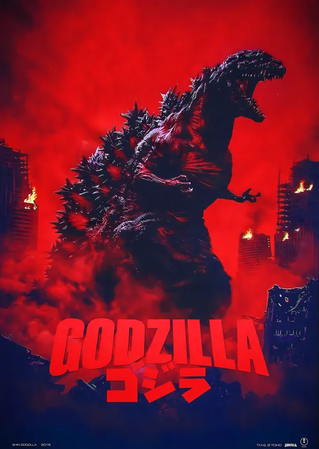 Godzilla - Kızıl Şehir Silueti metal tablo
