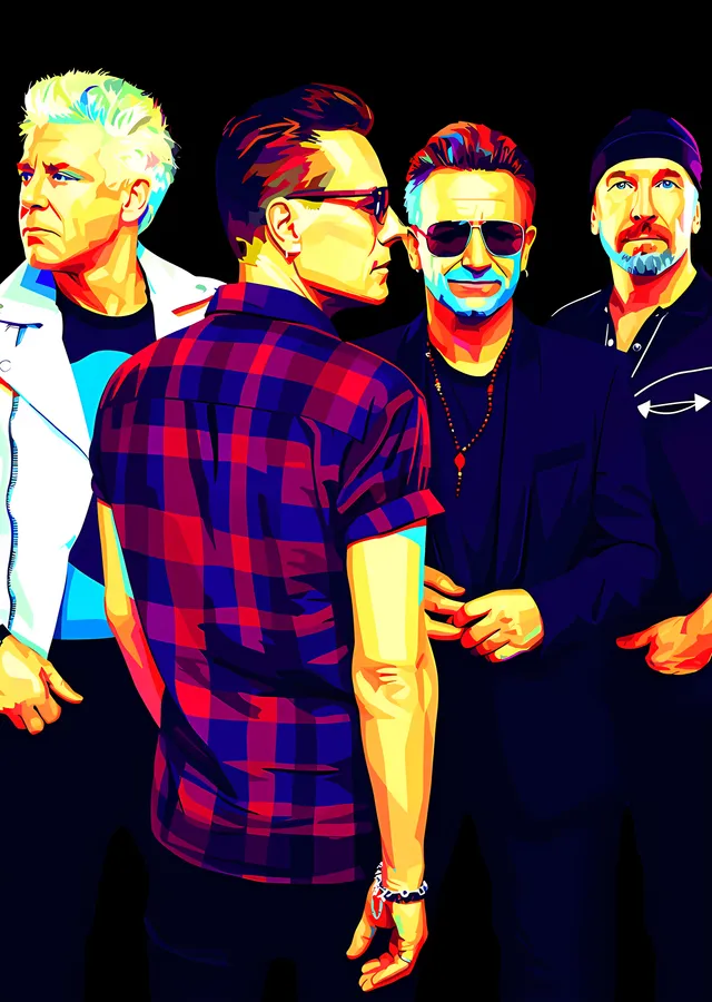 U2 - Siyah Zeminde Grup Karesi metal tablo