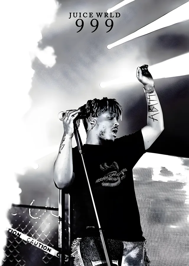 Juice WRLD - 999 Siyah Beyaz Sahne metal tablo