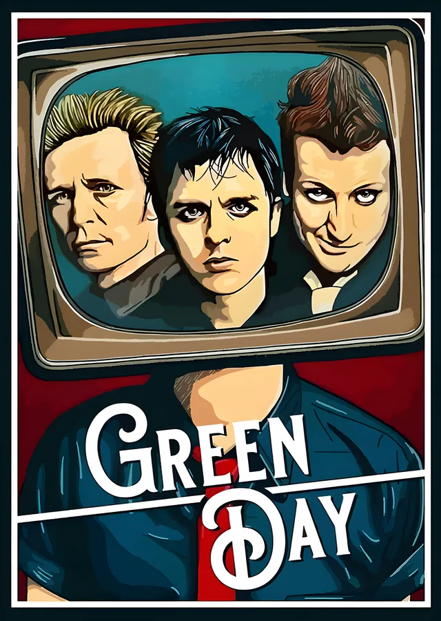 Green Day - Televizyon Ekranında Üçlü metal tablo
