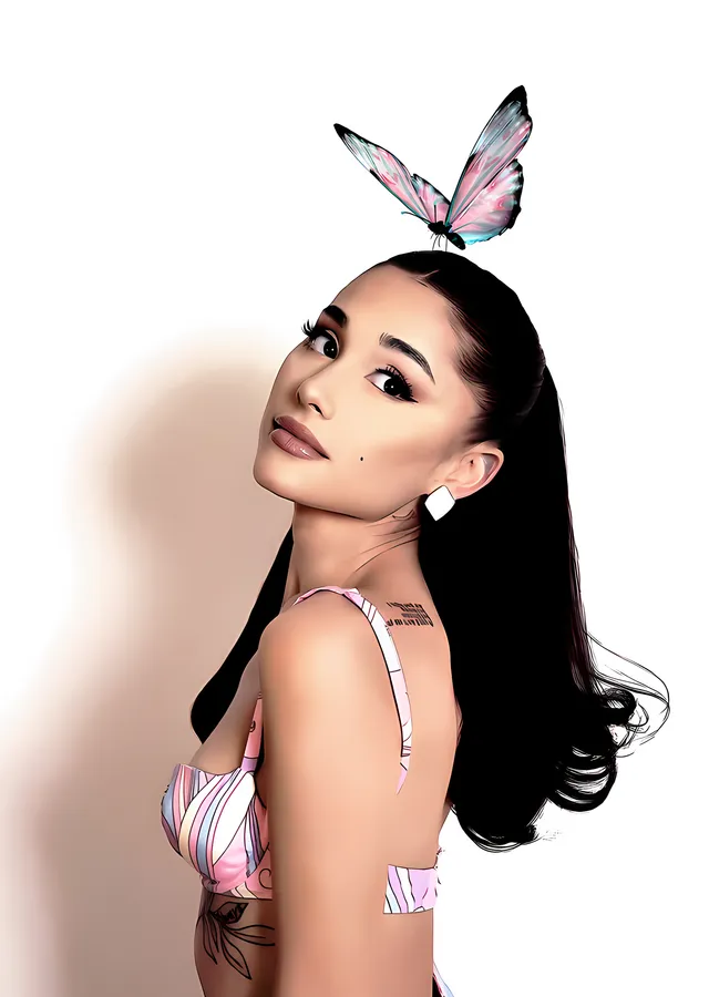 Ariana Grande - Kelebekli Portre metal tablo