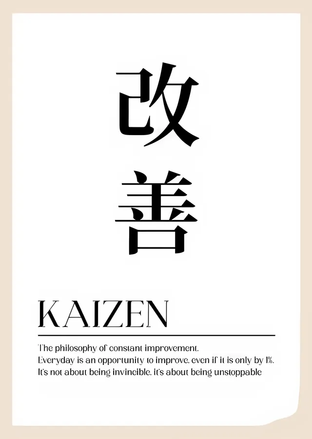 Kaizen - Japon Kaligrafisi ve Açıklama metal tablo