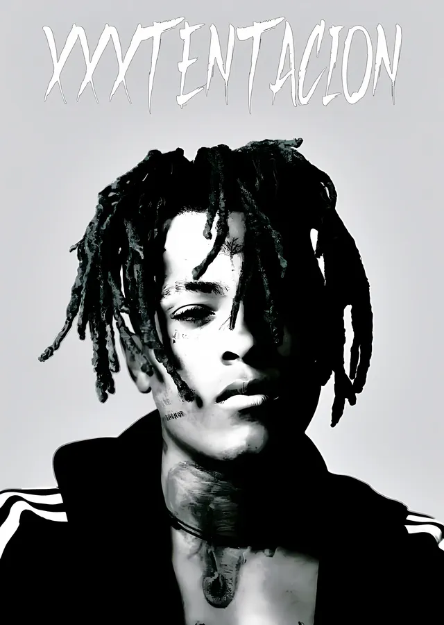XXXTentacion - Beyaz Zeminde Siyah Beyaz Portre metal tablo