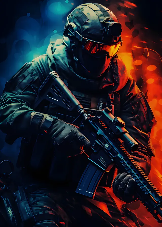 Modern Muharebe - Mavi Kızıl Nişancı metal tablo