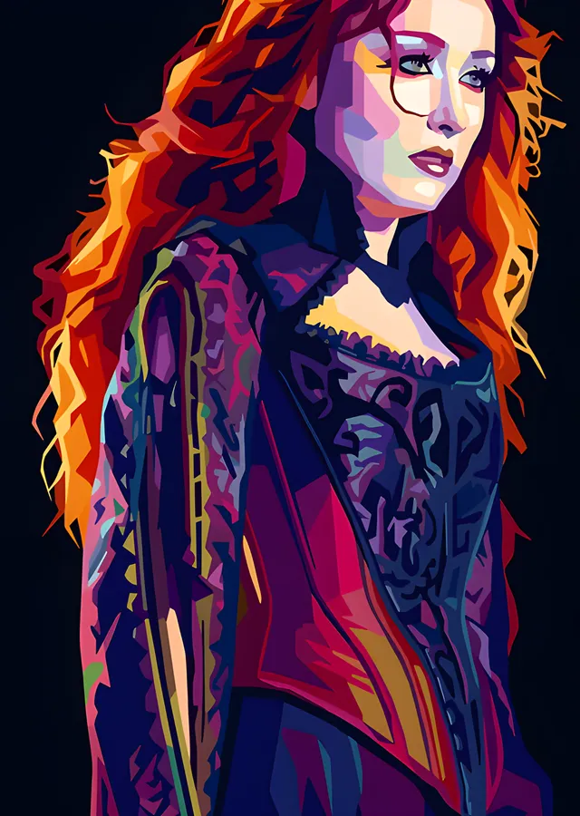 Kızıl Saçlı Kadın - Renkli Pop Art metal tablo