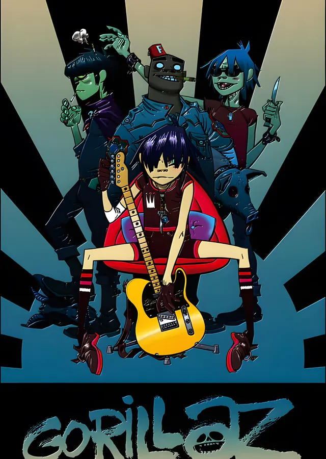 Gorillaz - Noodle ve Sarı Gitar metal tablo