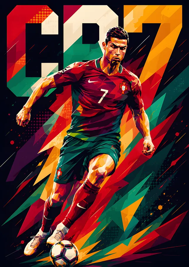 Cristiano Ronaldo - CR7 Renkli Geometri metal tablo