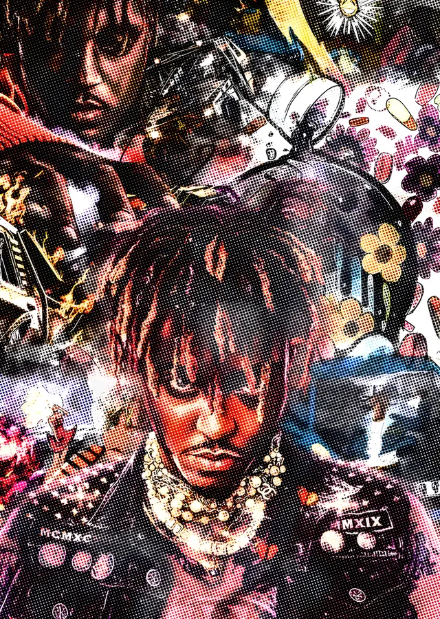 Juice WRLD - Çift Katmanlı Renkli Kolaj metal tablo