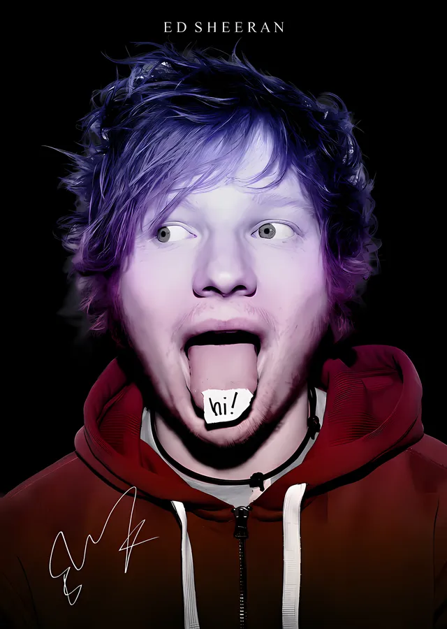 Ed Sheeran - Mor Işıkta Esprili Portre metal tablo