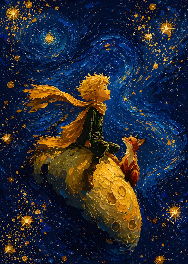 The Little Prince - Altın Atkı ve Yıldızlar metal tablo