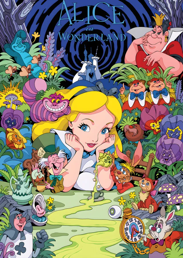 Alice in Wonderland - Renkli Masal Kalabalığı metal tablo