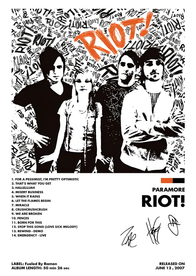 Paramore - Riot! Şarkı Listesi metal tablo