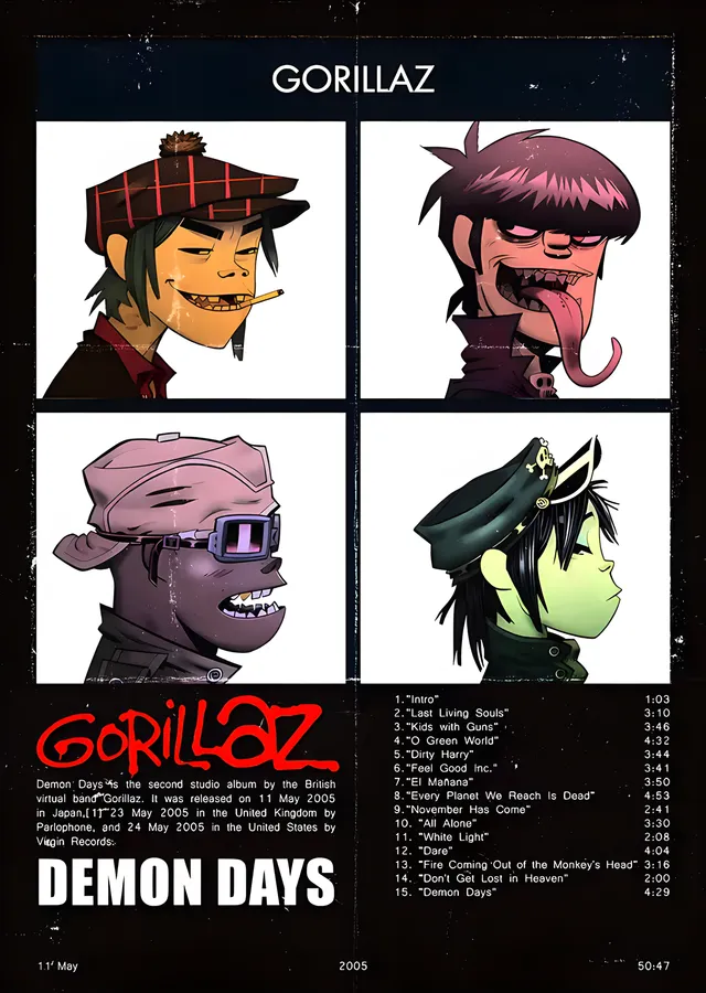 Gorillaz - Demon Days metal tablo