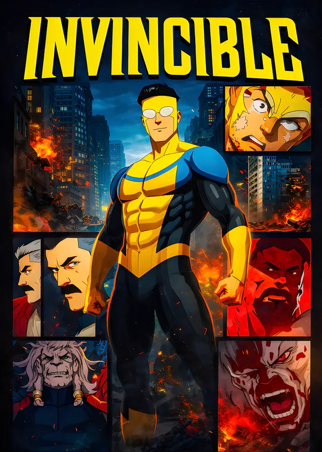 Invincible - Yanan Şehir Kolajı metal tablo
