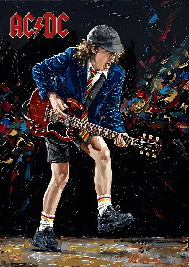 AC/DC - Angus Young Sahnede Gitar metal tablo
