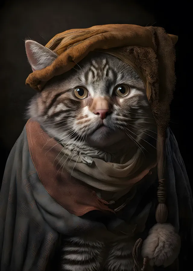 Barok Kostümlü Tekir Kedi metal tablo