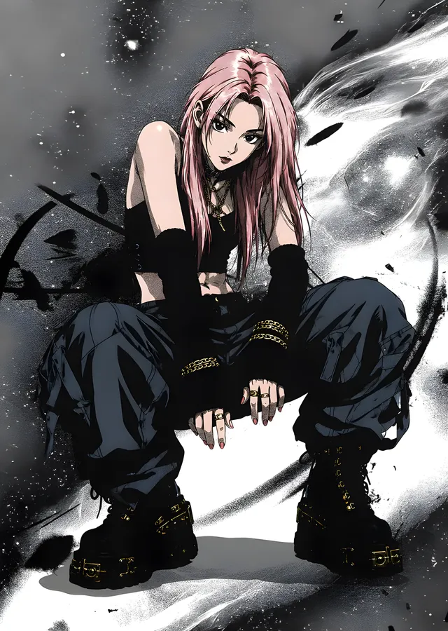 Pembe Saçlı Anime Figürü metal tablo