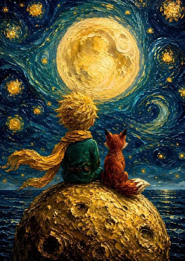 The Little Prince - Dolunay Karşısında metal tablo