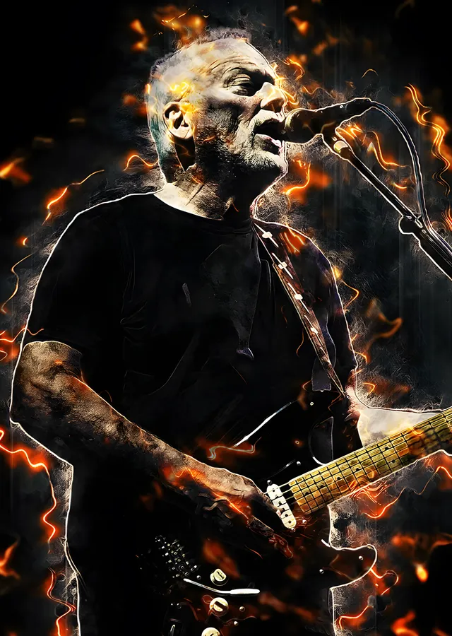 David Gilmour - Alevli Gitar Sahnesi metal tablo