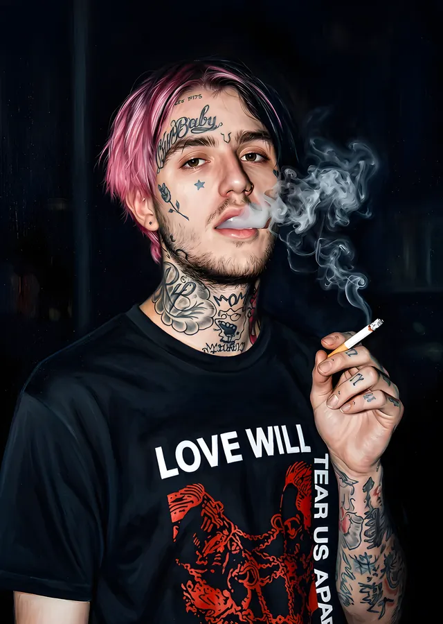 Lil Peep - Baskılı Tişörtle Portre metal tablo
