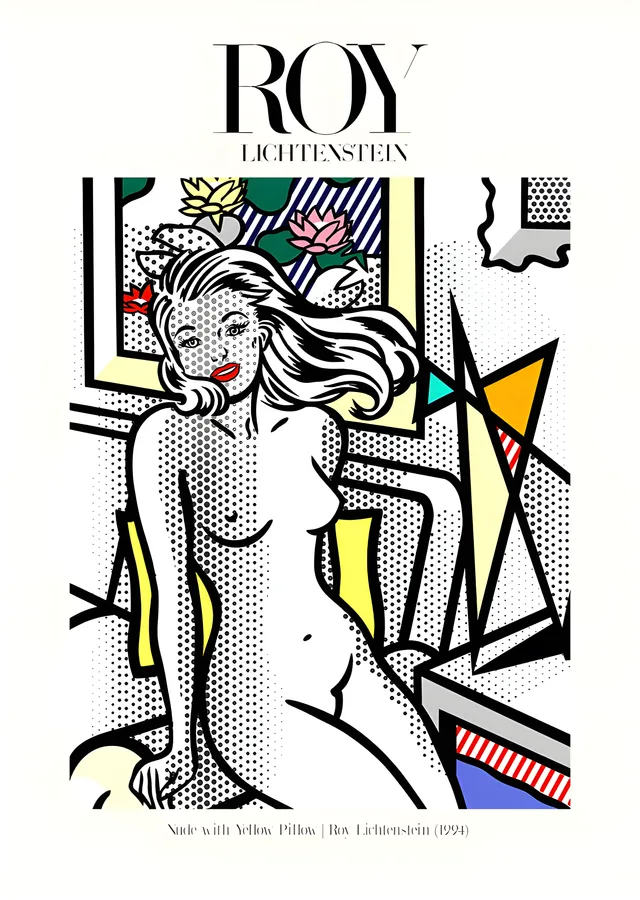 Roy Lichtenstein - Sarı Yastıklı Nü metal tablo