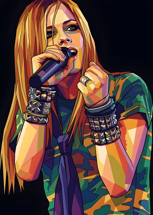 Avril Lavigne - Mikrofon Başında Pop Art metal tablo