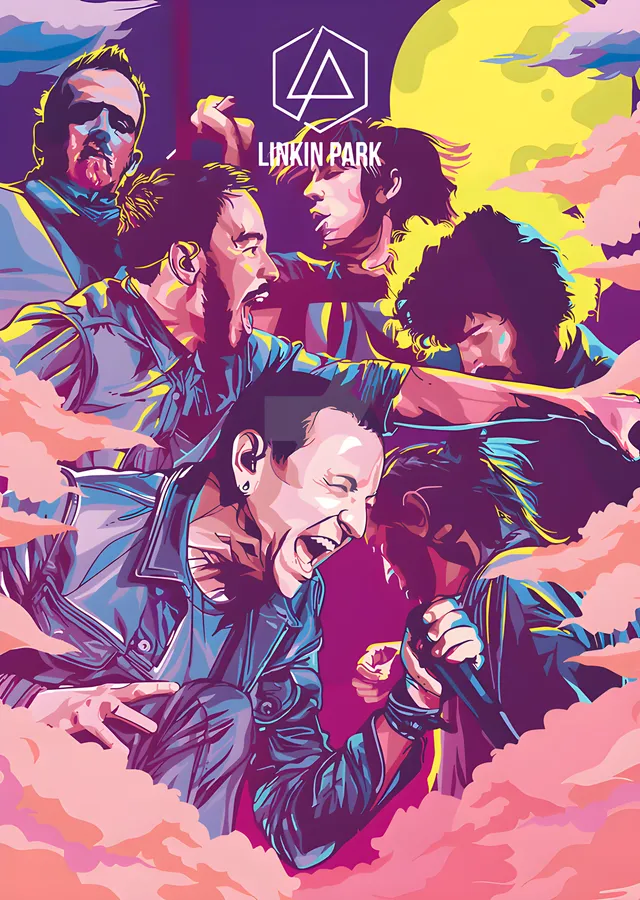 Linkin Park - Renkli Grup Portresi metal tablo