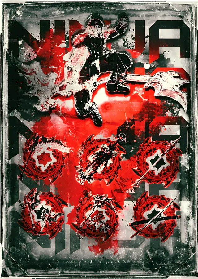 Ninja - Kırmızı Grafik metal tablo